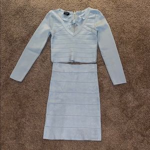 Bebe Bandage Two- Piece Dress Set Blue / Silver